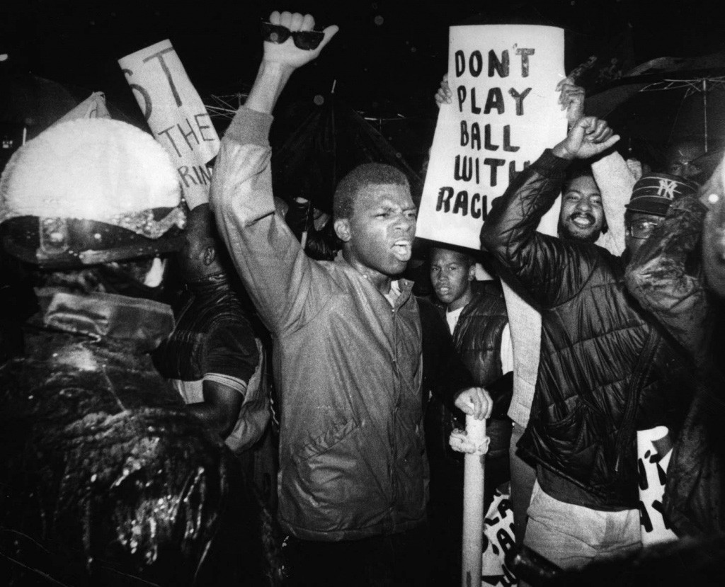Unidentified demonstrators on 22 September 1981, protesting against the national rugby team the Springboks, because of South Africa’s policy of apartheid. 