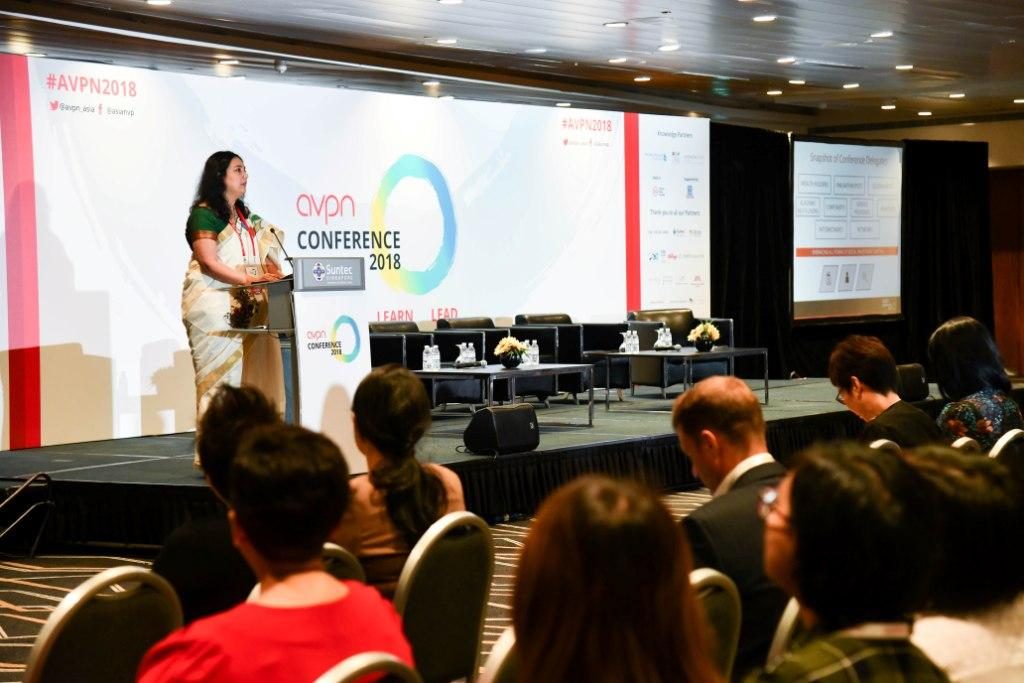 AVPN CEO Naina Batra addresses the conference.